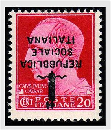 REPUBBLICA SOCIALE ITALIANA - 1944, 20 c. carminio con soprastampa capovolta...