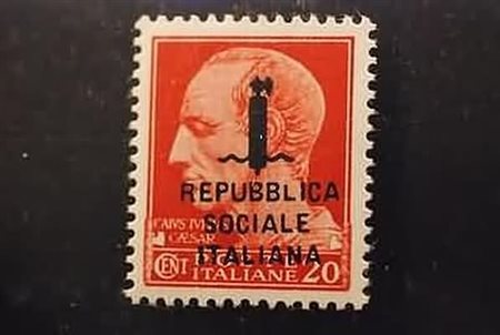 REPUBBLICA SOCIALE ITALIANA - 1944, 20 c. carminio con soprastampa...