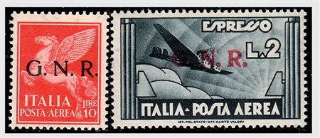 REPUBBLICA SOCIALE ITALIANA - 1944, Posta aerea, GNR Verona, 9 valori cpl....