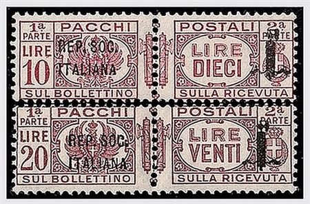 REPUBBLICA SOCIALE ITALIANA - 1944, Pacchi postali, 12 valori cpl. "fascetto"...