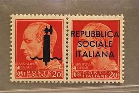 REPUBBLICA SOCIALE ITALIANA - 1944, Saggi, 20 c. + 20 c. , coppia orizzontale...