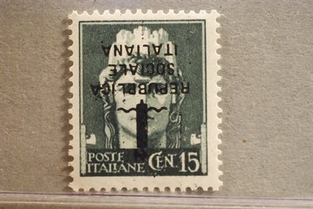 REPUBBLICA SOCIALE ITALIANA - 1944, Saggi, 15 c. soprastampa capovolta...