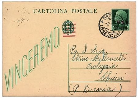 REPUBBLICA SOCIALE ITALIANA - 1944, intero postale da 15 c. VINCEREMO...