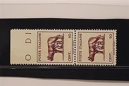 LUOGOTENENZA - 1944, Lupa 50 c. non dentellato in alto, in coppia verticale...