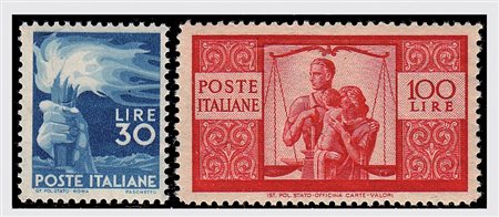 REPUBBLICA ITALIANA - 1945-48, Democratica, 23 valori cpl. (543/65).(GOMMA...