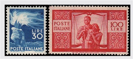 REPUBBLICA ITALIANA - 1945-48, Democratica, 23 valori cpl. (543/65)....