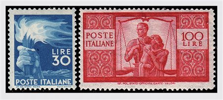 REPUBBLICA ITALIANA - 1945-48, Democratica, 23 valori cpl. (543/65).(GOMMA...