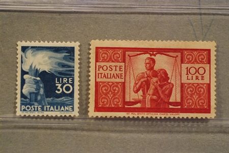 REPUBBLICA ITALIANA - 1946-47, Democratica 30 lire + 100 lire (563, 565). Il...