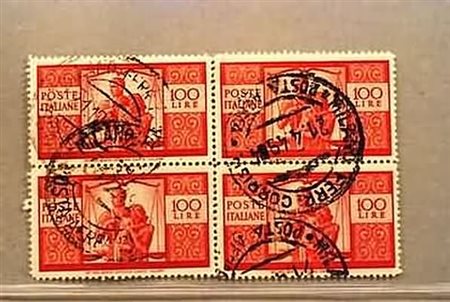 REPUBBLICA ITALIANA - 1946, Democratica 100 lire (565) quartina.(USATO)