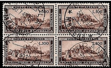 REPUBBLICA ITALIANA - 1949, Repubblica Romana 100 lire (600) quartina.(USATO)