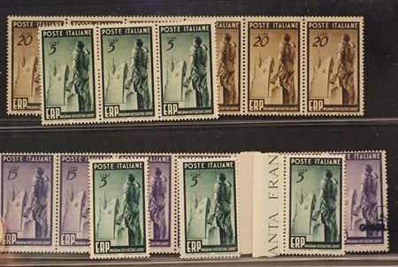 REPUBBLICA ITALIANA - 1949, ERP, 3 valori cpl. (601/03) lotto di 6...