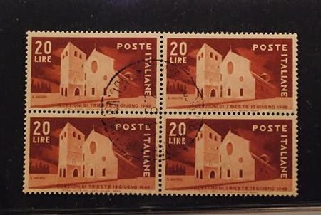 REPUBBLICA ITALIANA - 1949, Elezioni Trieste, 20 lire rosso bruno (606)...