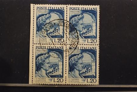 REPUBBLICA ITALIANA - 1949, Catullo, 20 lire azzurro (614) blocco di...
