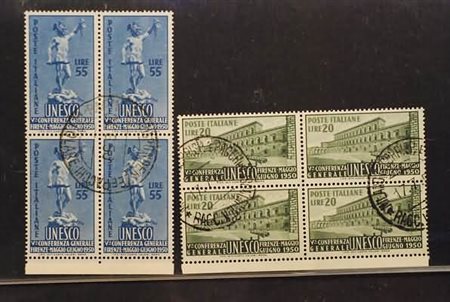 REPUBBLICA ITALIANA - 1950, UNESCO, 2 val. cpl.(618/19) blocco di...