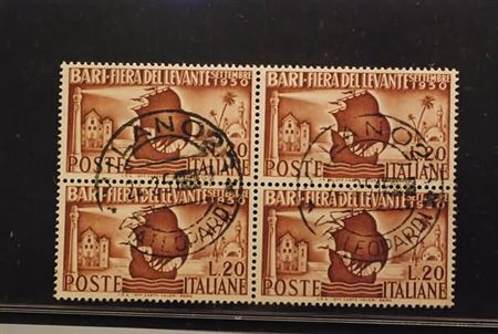 REPUBBLICA ITALIANA - 1950, Fiera del Levante, 20 lire bruno rosso (627)...