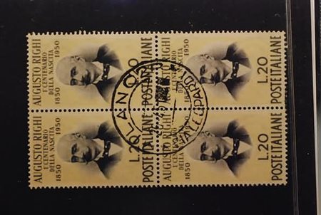 REPUBBLICA ITALIANA - 1950, Righi, 20 lire paglia e grigio (633) blocco di...