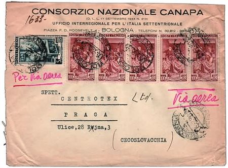 REPUBBLICA ITALIANA - 1951, Italia al Lavoro 100 lire (651) striscia di 5 + 5...