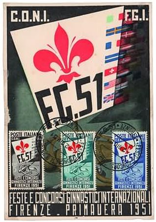 REPUBBLICA ITALIANA - 1951, Ginnici 3 valori cpl. (661/63) su apposita...