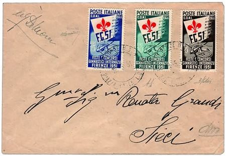 REPUBBLICA ITALIANA - 1951, Ginnici 3 valori cpl. (661/63) su lettera da...