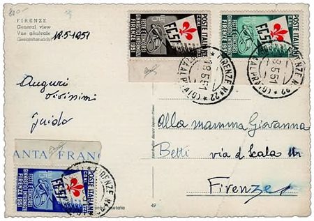 REPUBBLICA ITALIANA - 1951, Ginnici, 3 valori cpl. (661/63) su cartolina con...
