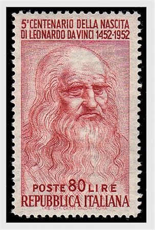 REPUBBLICA ITALIANA - 1952, Leonardo da Vinci 80 lire dent. 13 1/4 x 13...