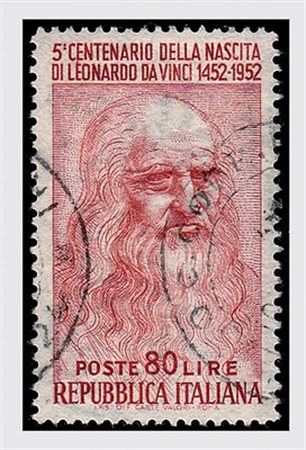 REPUBBLICA ITALIANA - 1953, Leonardo da Vinci 80 lire dent. 13 /14 x 13 su...