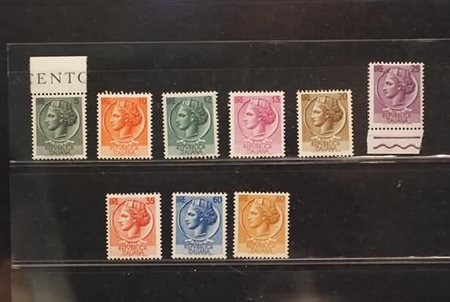 REPUBBLICA ITALIANA - 1953-54, Siracusana, 9 valori cpl. ruota...