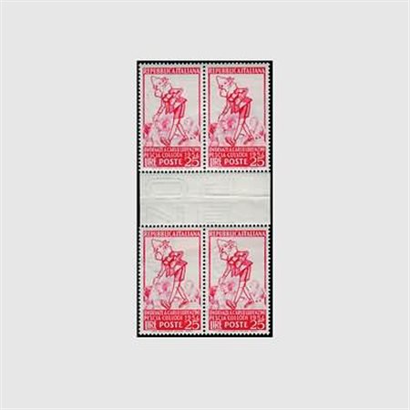 REPUBBLICA ITALIANA - 1954, Pinocchio, 25 lire fondo bianco (746a) quartina...