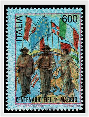 REPUBBLICA ITALIANA - 1990, Centenario del I maggio 600 lire con colori fuori...