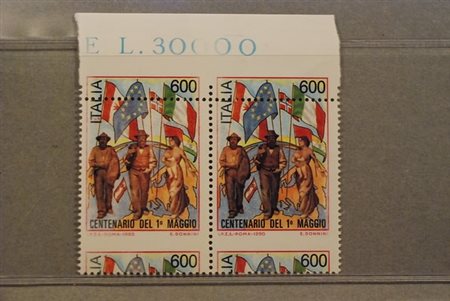 REPUBBLICA ITALIANA - 1990, Centenario del I maggio 600 lire con dentellatura...