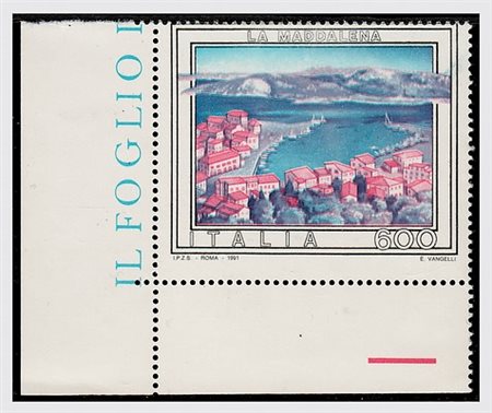 REPUBBLICA ITALIANA - 1991, La Maddalena 600 lire senza la stampa del giallo...