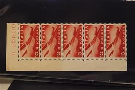 REPUBBLICA ITALIANA - 1945, Posta aerea, Democratica 10 lire (130) striscia...