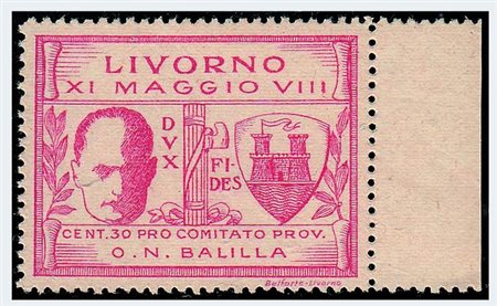 EMISSIONI LOCALI E C.L.N. - 1930, LIVORNO, Mussolini, 30 c.lilla rosa...