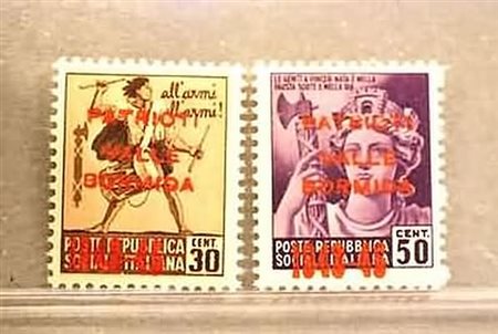 EMISSIONI LOCALI E C.L.N. - 1945, VALLE BORMIDA, soprastampati in vermiglio,...