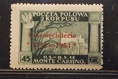 CORPO POLACCO - 1954, GOVERNO DI LONDRA, soprastampa carminio 45 g. verde...