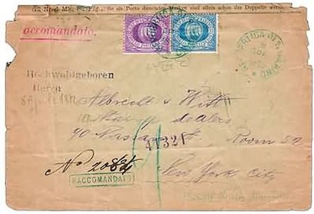 SAN MARINO - 1892, Stemma 10 c. azzurro (3A) + 40 c. lilla scuro (7) su...