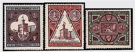 SAN MARINO - 1894, Inaugurazione Palazzo del Governo, 3 valori cpl. (23/25)...