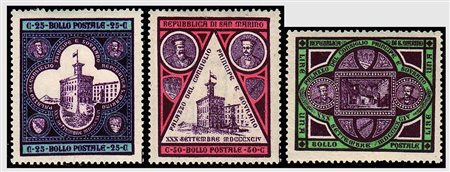 SAN MARINO - 1894, Palazzo del Governo, 3 valori cpl. (23/25) in condizioni...