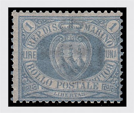 SAN MARINO - 1894, Stemma, 1 lira oltremare (31). Fresco. (Cert....