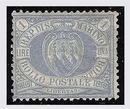 SAN MARINO - 1894, Stemma, 1 lira oltremare (31) discreta centratura. (A....