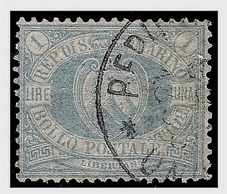 SAN MARINO - 1894, Stemma,1 lira oltremare (31). (Fiecchi).(USATO)