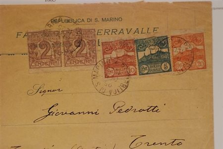 SAN MARINO - 1905, Cifra o Veduta 2 c. (34) coppia + 5 c. + 10 c. + 20 c....