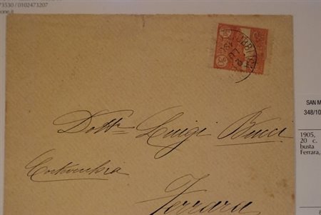 SAN MARINO - 1905, Veduta 20 c. (37) su busta per Ferrara, 21/7/05.(LETTERA)