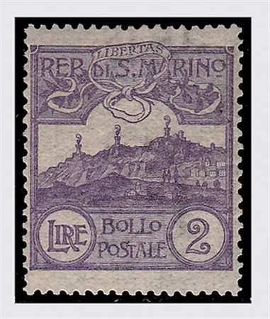 SAN MARINO - 1903, Veduta 2 lire violetto (44) ben centrato. (Cert....