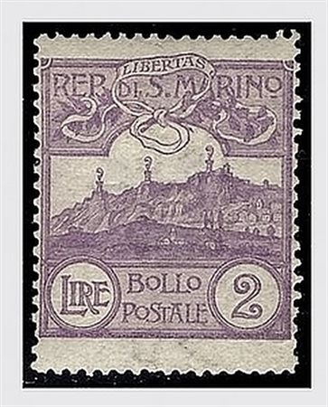 SAN MARINO - 1903, Veduta 2 lire violetto (44) ben centrato. (Cert....