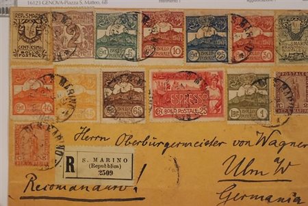 SAN MARINO - 1912, raccomandata diretta ad Ulm (Germania) con affrancatura...