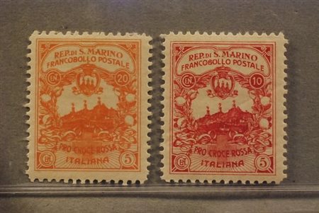 SAN MARINO - 1916, Pro Croce Rossa, 2 valori cpl. (CEI 50A, 50B). (Raybaudi....