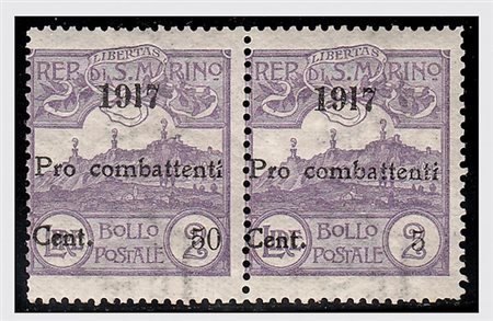 SAN MARINO - 1917, Pro Combattenti, 50 c. su 2 lire, coppia orizzontale di...