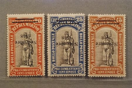 SAN MARINO - 1918, Centenario Vittoria 3 valori (63/65) con soprastampa...