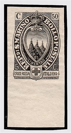 SAN MARINO - 1923, Pro Croce Rossa, prova di stampa del 50+5 c. (95) in nero....